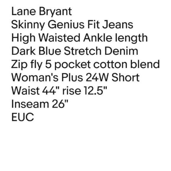 Lane Bryant Jeans Woman Plus 24WP Skinny Genius Fit Dark Blue Stretch Denim EUC - Picture 8 of 10